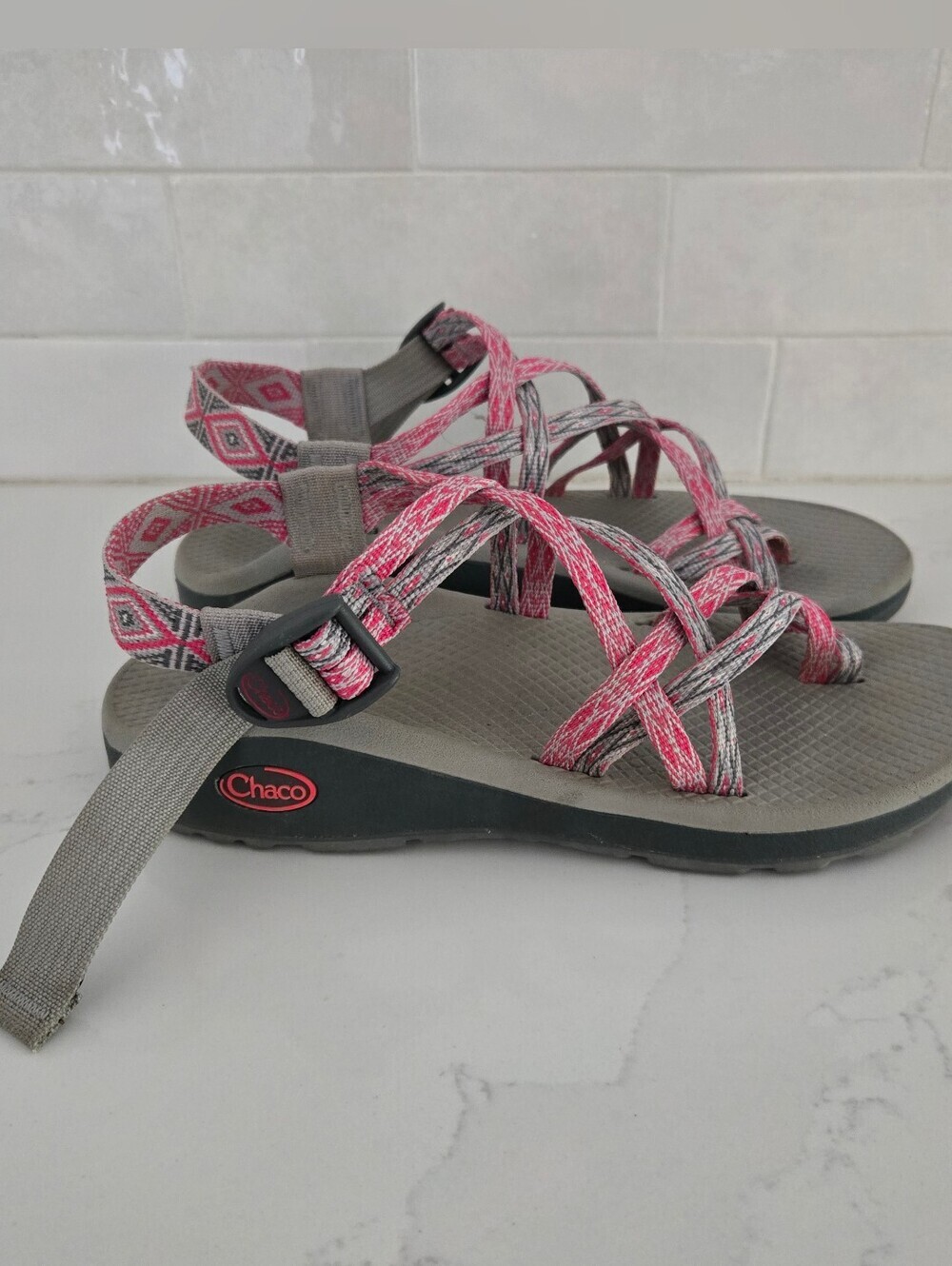 Chaco ZX/2 Classic Double Toe Strap Athletic Hiking Sandals Pink Gray Size 8 - Picture 3 of 8